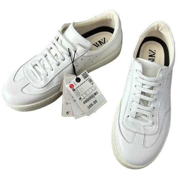 NEW Zara White Uniform Leather Sneakers 36 - Picture 6 of 10